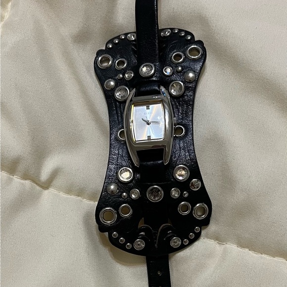 Guess Accessories - Vintage Guess Grunge Watch with leather wrist band, 9” long black w/rhinestones